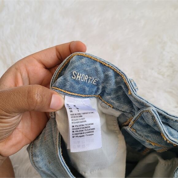 American Eagle Shortie Light Wash Bohemian Ruffle Denim Shorts Women's 00 - Picture 8 of 9